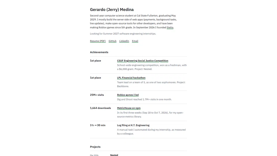 Homepage snapshot at launch