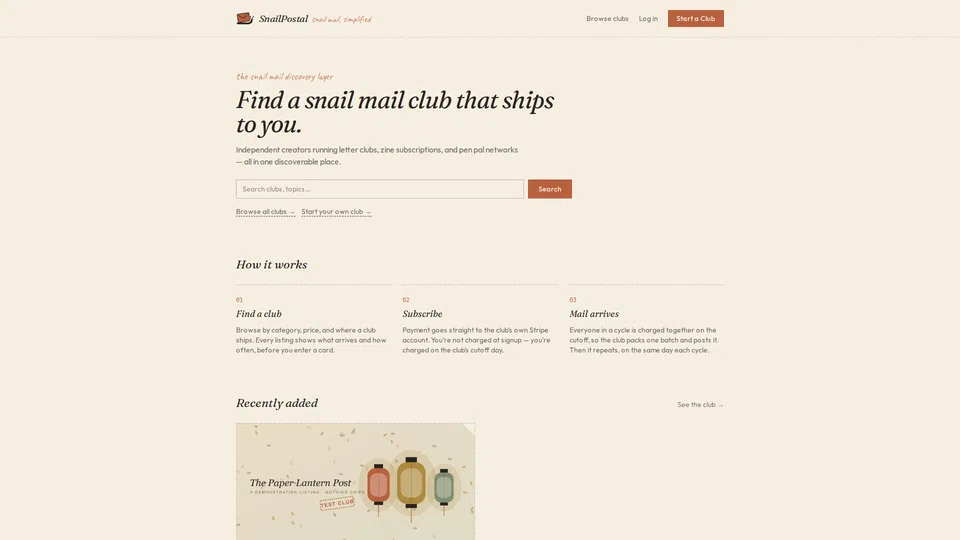 Homepage snapshot at launch