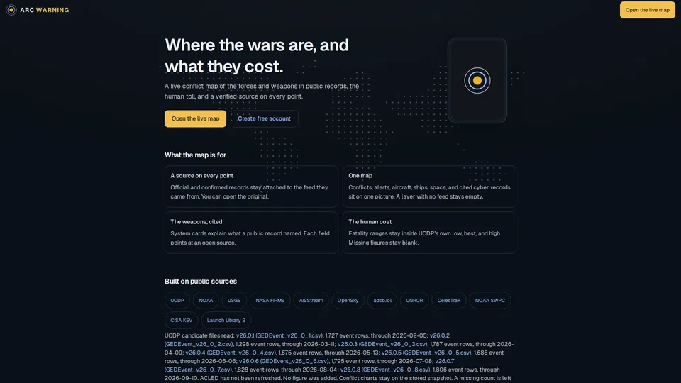 Homepage snapshot at launch