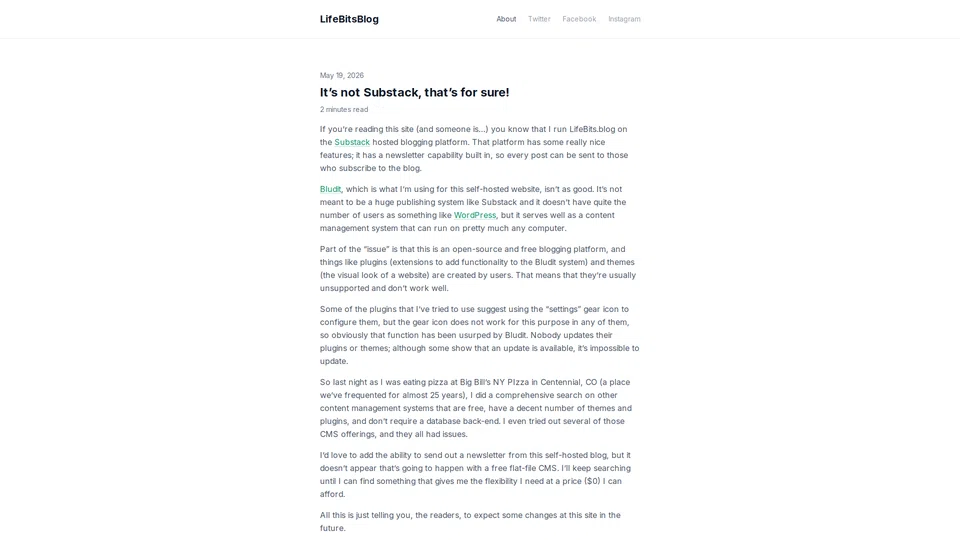 Homepage snapshot at launch