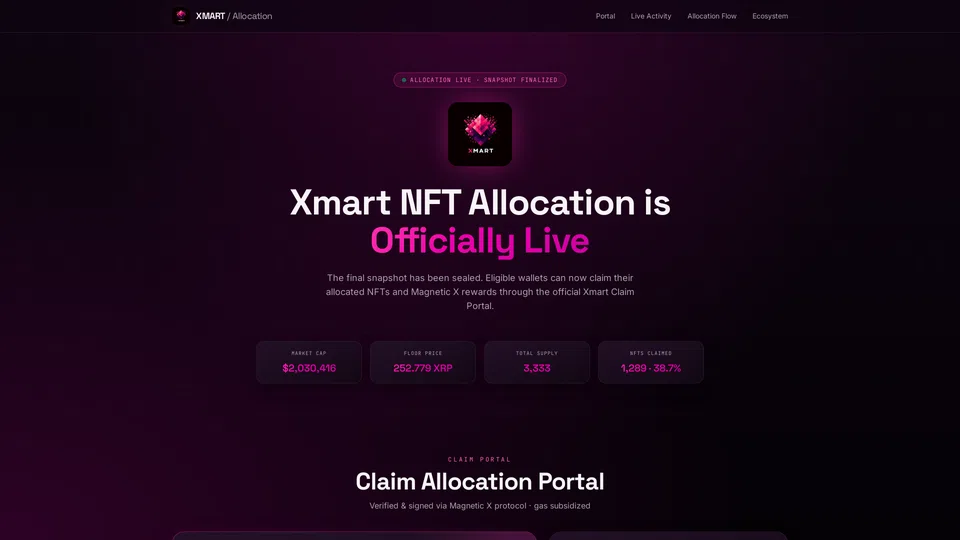 Homepage snapshot at launch