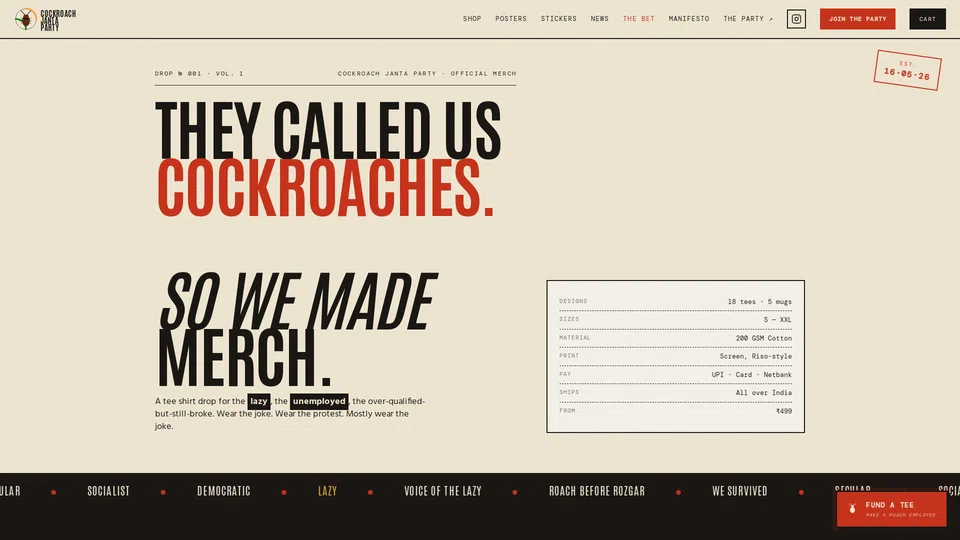 Homepage snapshot at launch