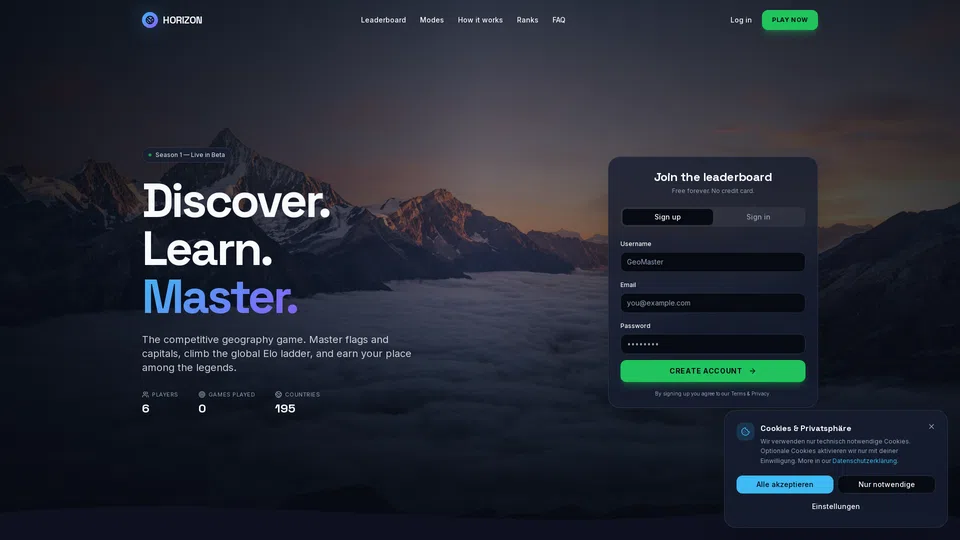 Homepage snapshot at launch