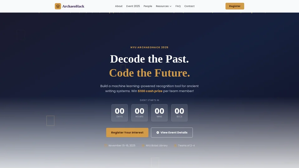 Homepage snapshot at launch