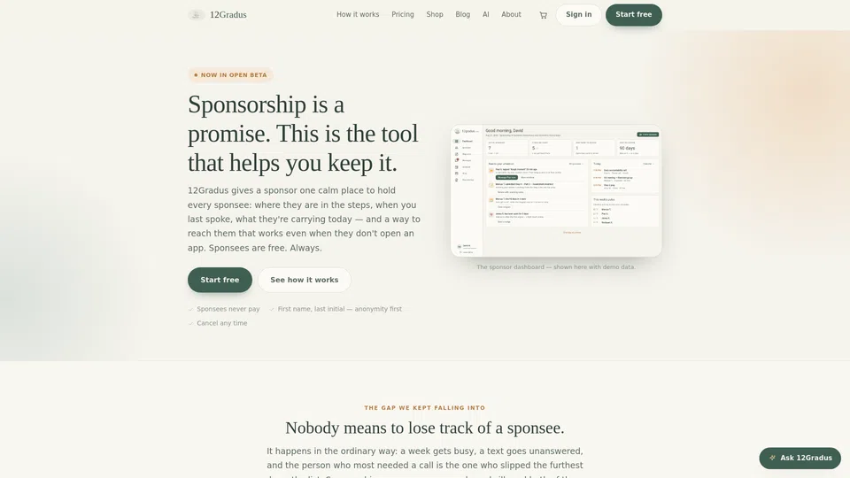 Homepage snapshot at launch