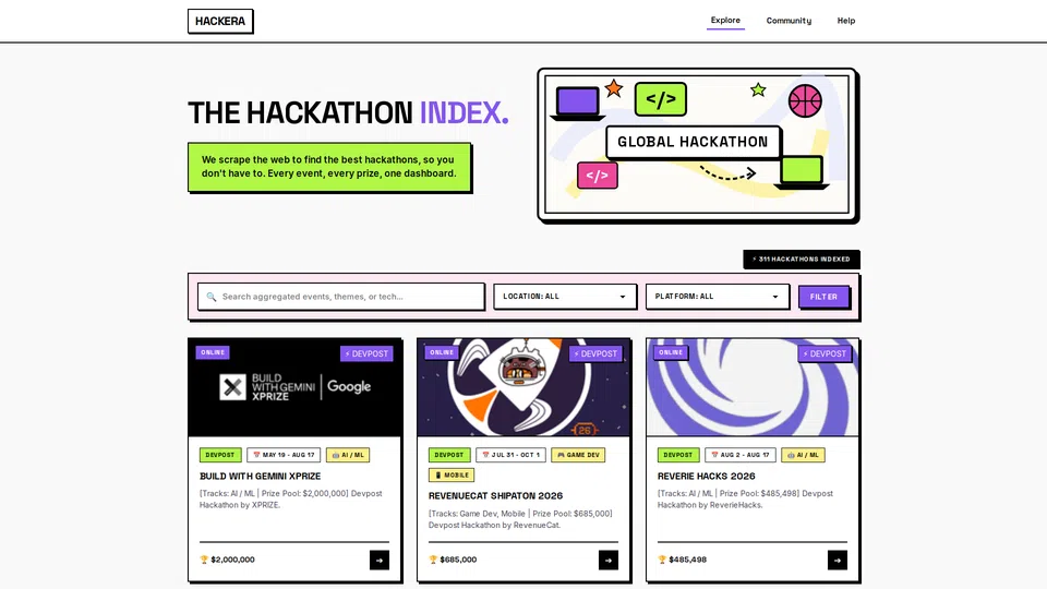 Homepage snapshot at launch