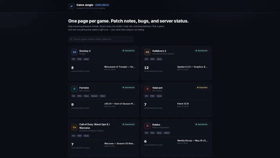 Homepage snapshot at launch