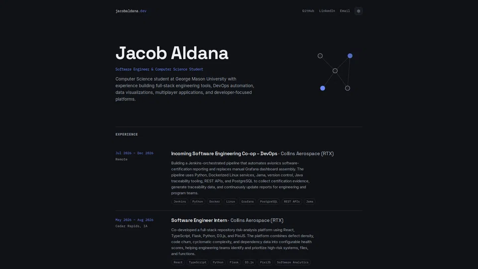Homepage snapshot at launch