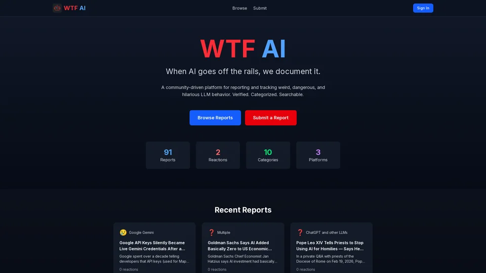 Homepage snapshot at launch