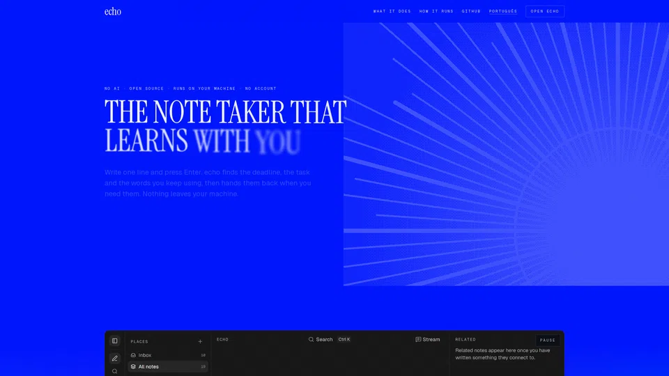 Homepage snapshot at launch