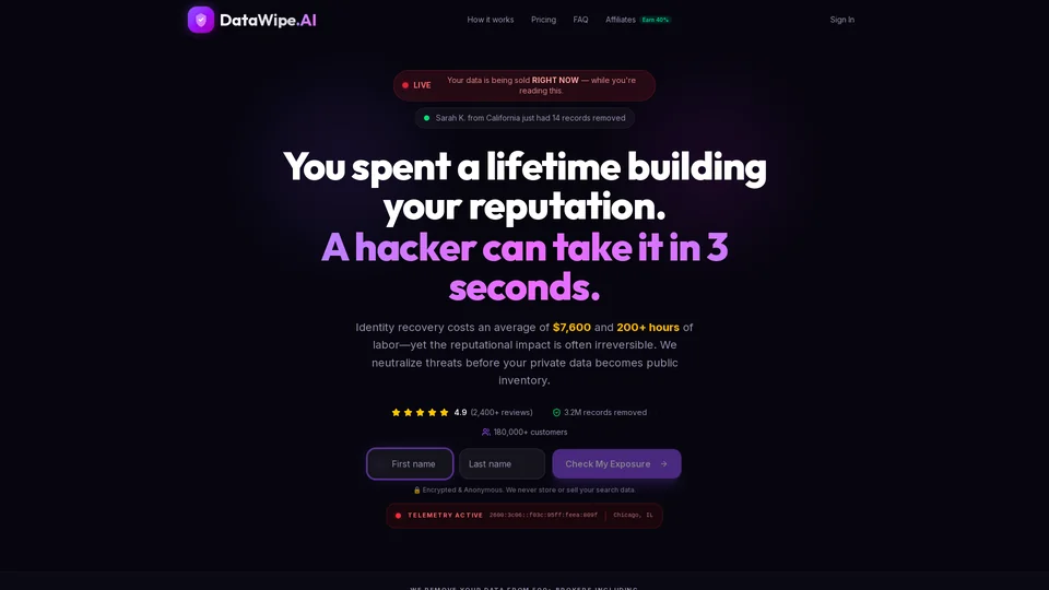 Homepage snapshot at launch