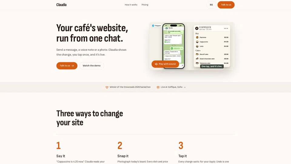 Homepage snapshot at launch