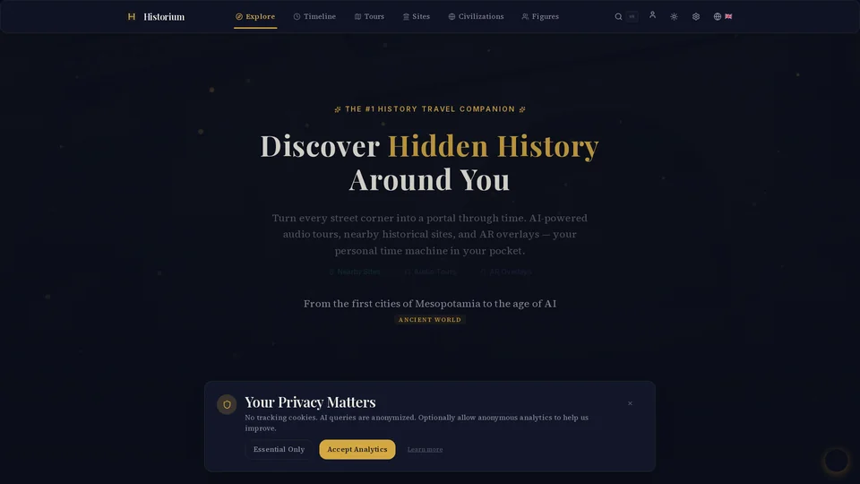 Homepage snapshot at launch