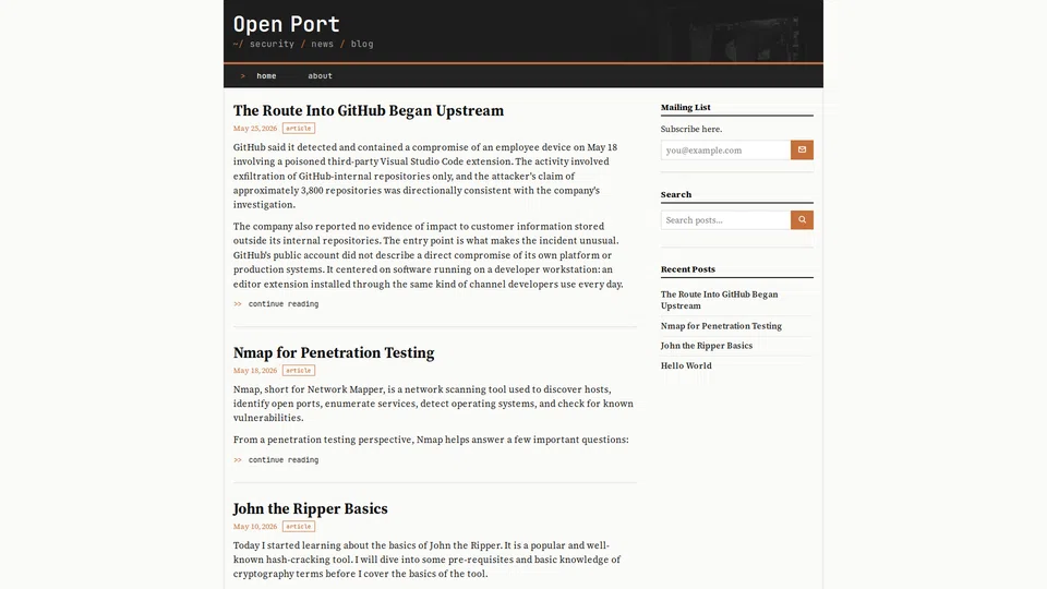 Homepage snapshot at launch