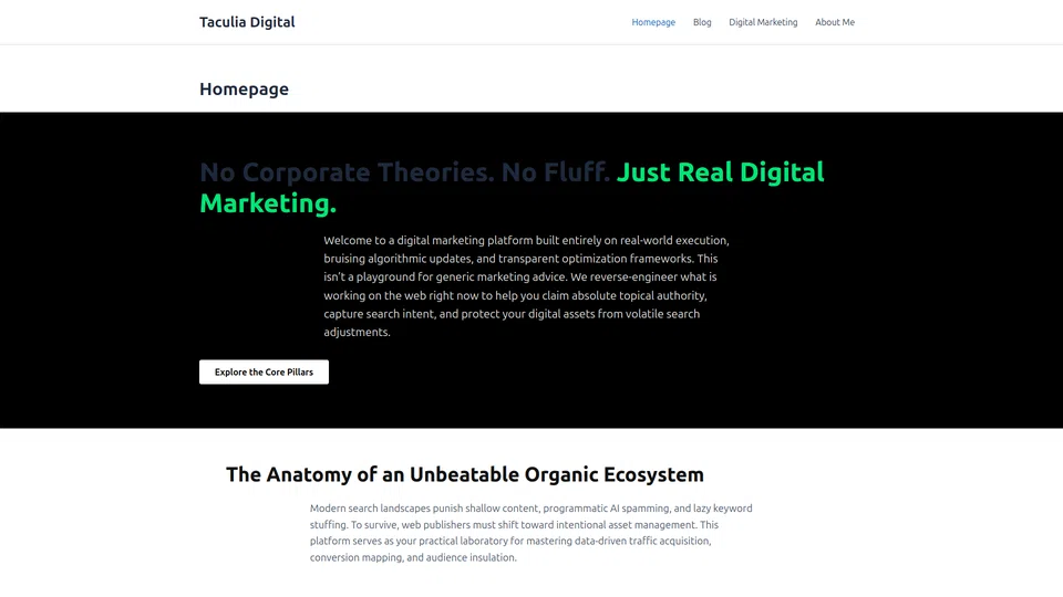Homepage snapshot at launch