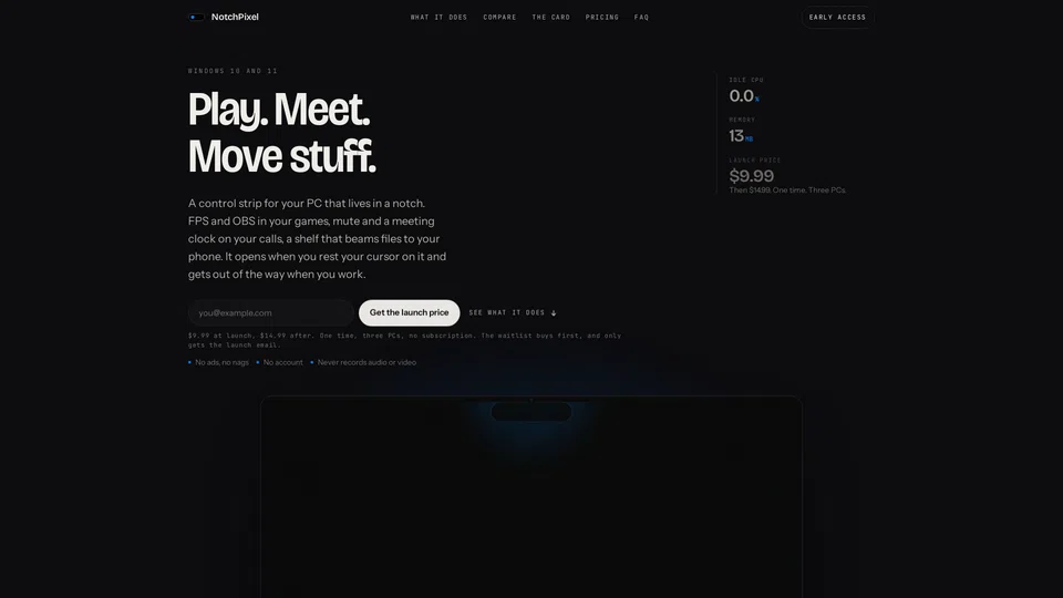 Homepage snapshot at launch