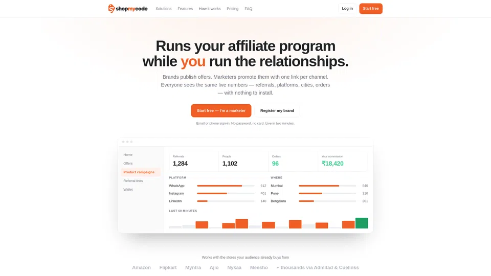 Homepage snapshot at launch
