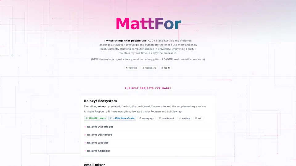 Homepage snapshot at launch