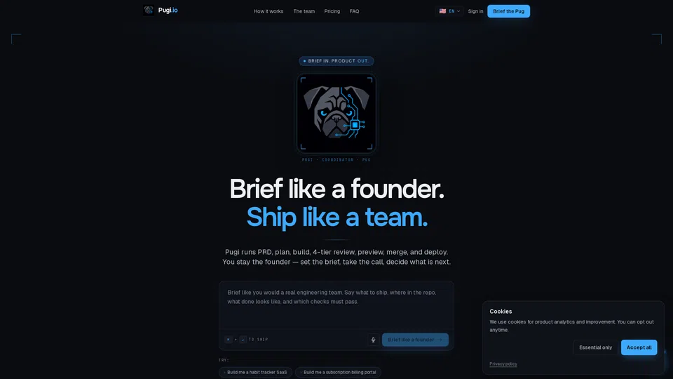 Homepage snapshot at launch