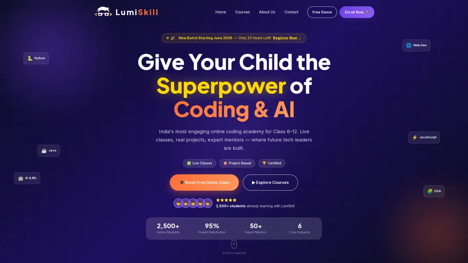 Homepage snapshot at launch