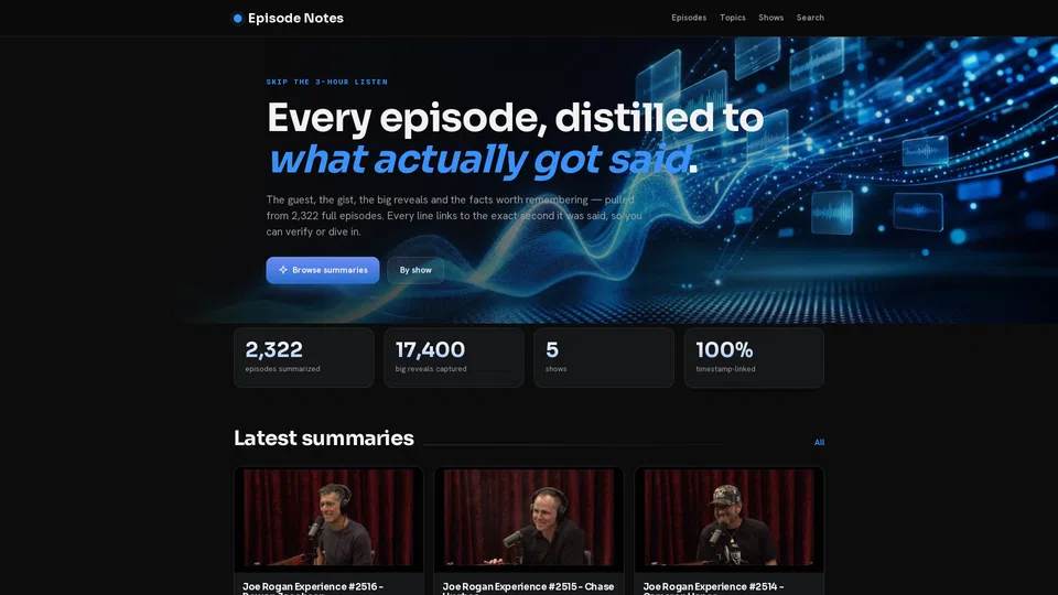 Homepage snapshot at launch