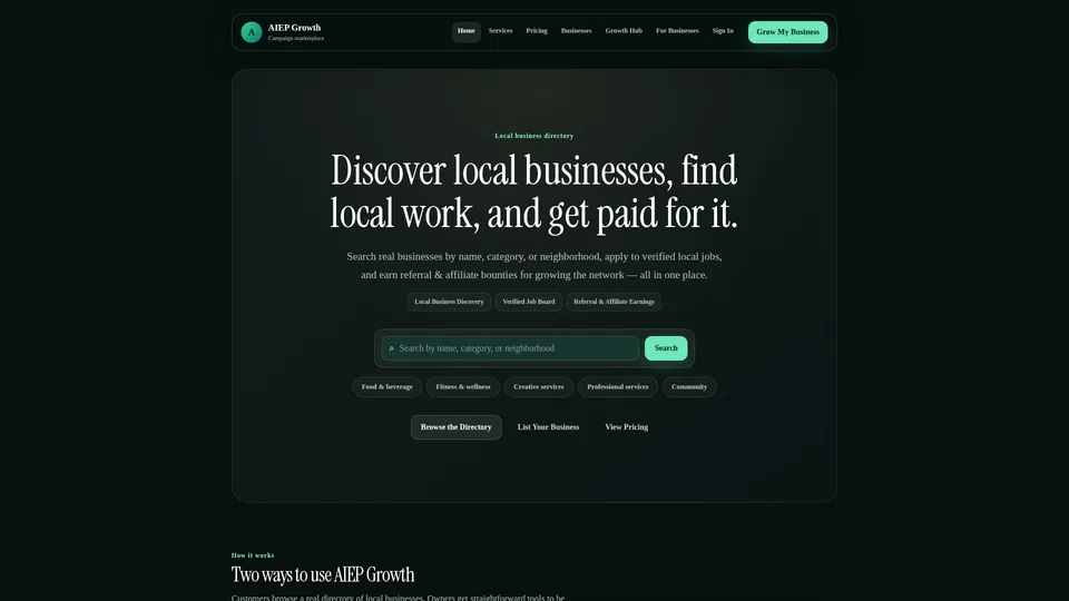 Homepage snapshot at launch