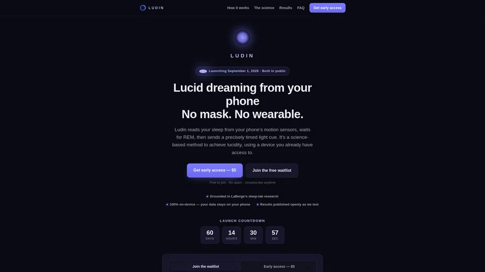Homepage snapshot at launch
