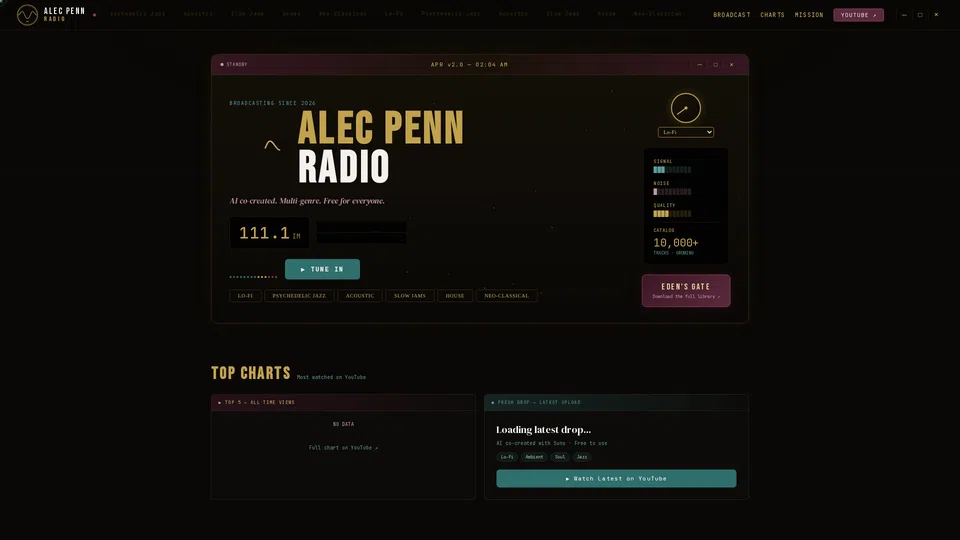 Homepage snapshot at launch