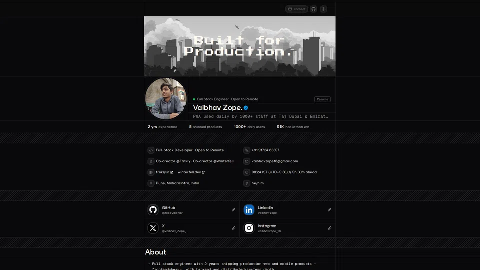 Homepage snapshot at launch