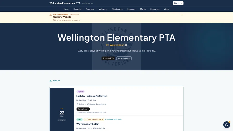 Homepage snapshot at launch