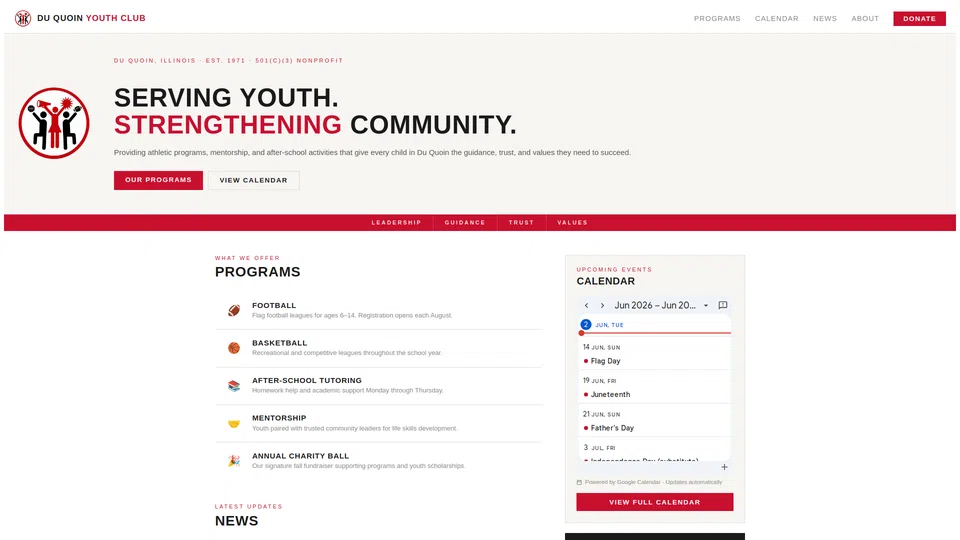 Homepage snapshot at launch