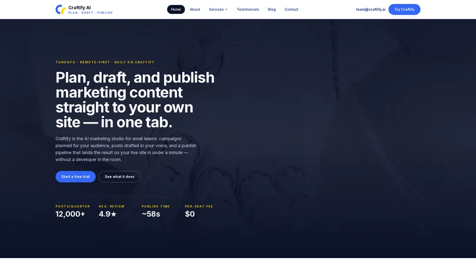 Homepage snapshot at launch