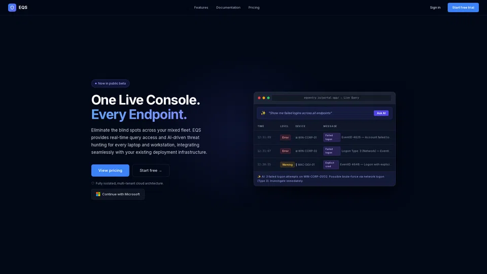 Homepage snapshot at launch
