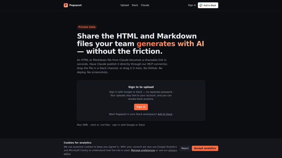 Homepage snapshot at launch