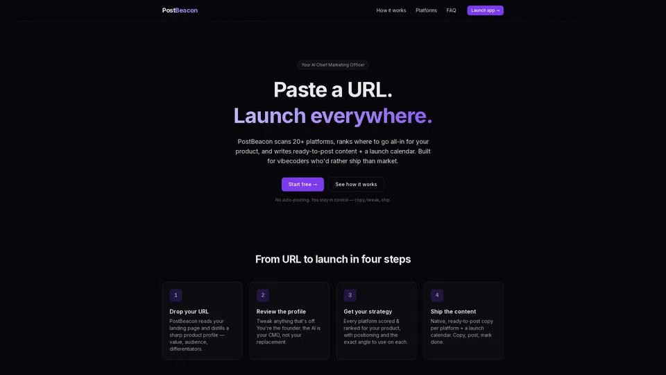 Homepage snapshot at launch