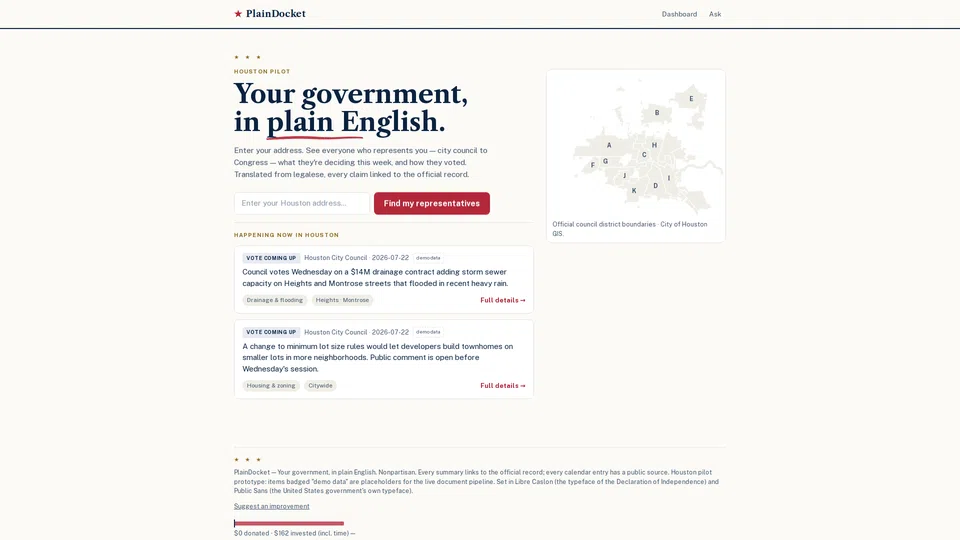 Homepage snapshot at launch