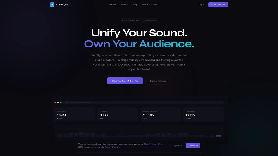 Homepage snapshot at launch