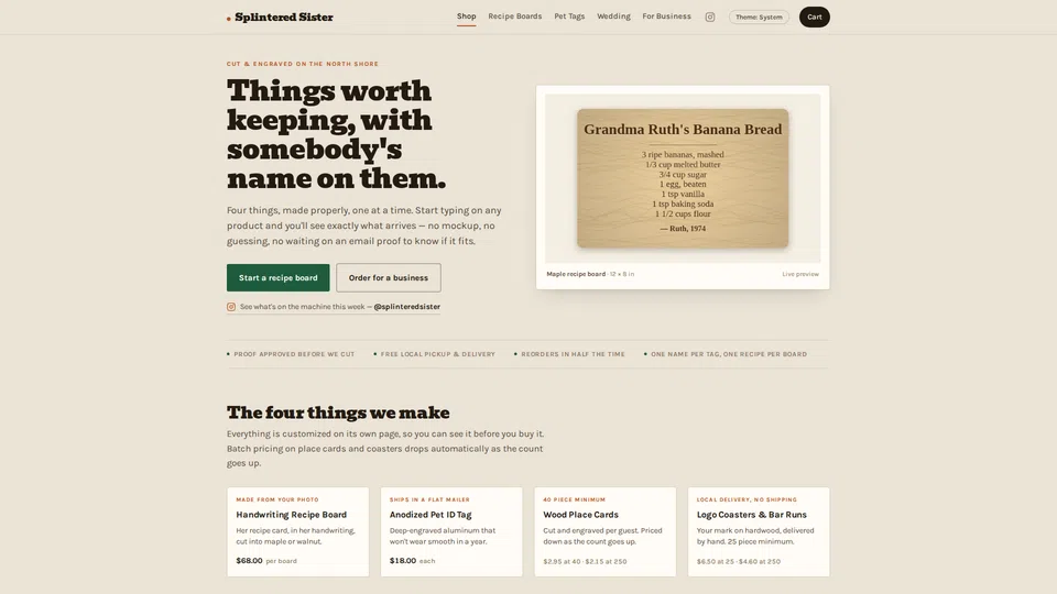 Homepage snapshot at launch