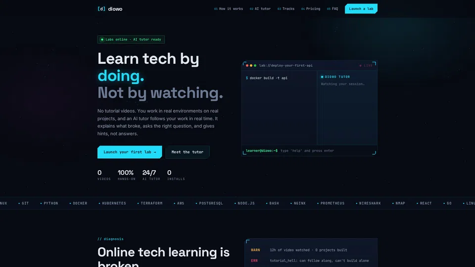 Homepage snapshot at launch