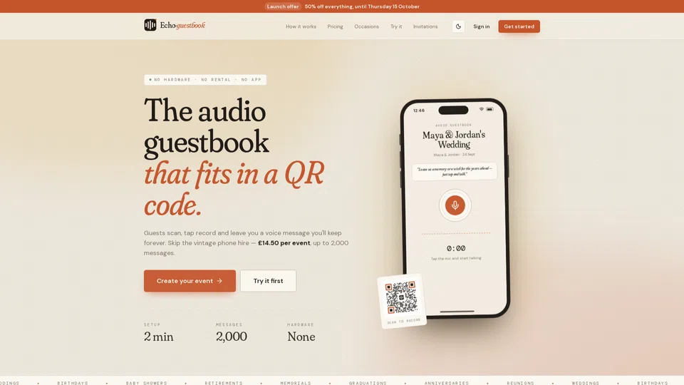 Homepage snapshot at launch