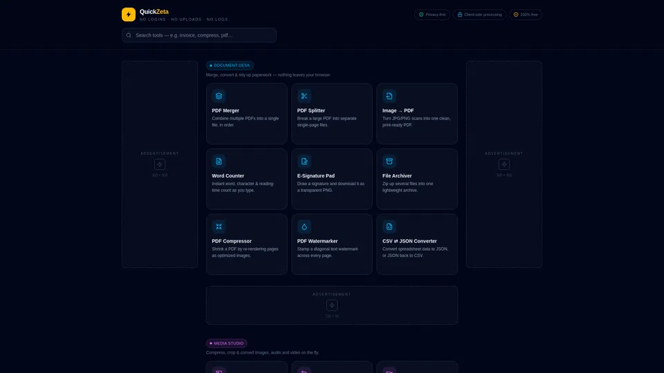 Homepage snapshot at launch