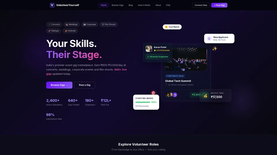 Homepage snapshot at launch