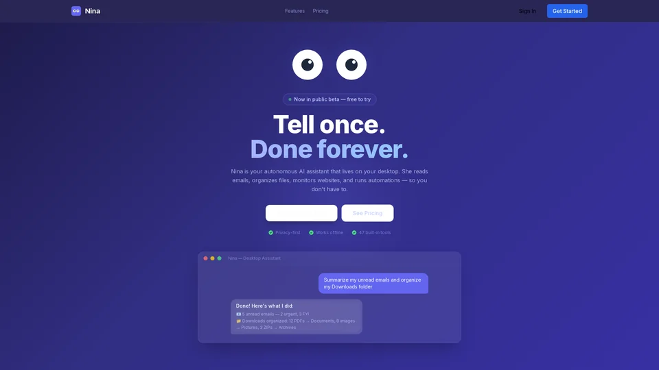 Homepage snapshot at launch