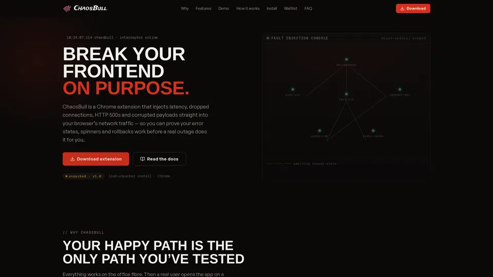 Homepage snapshot at launch