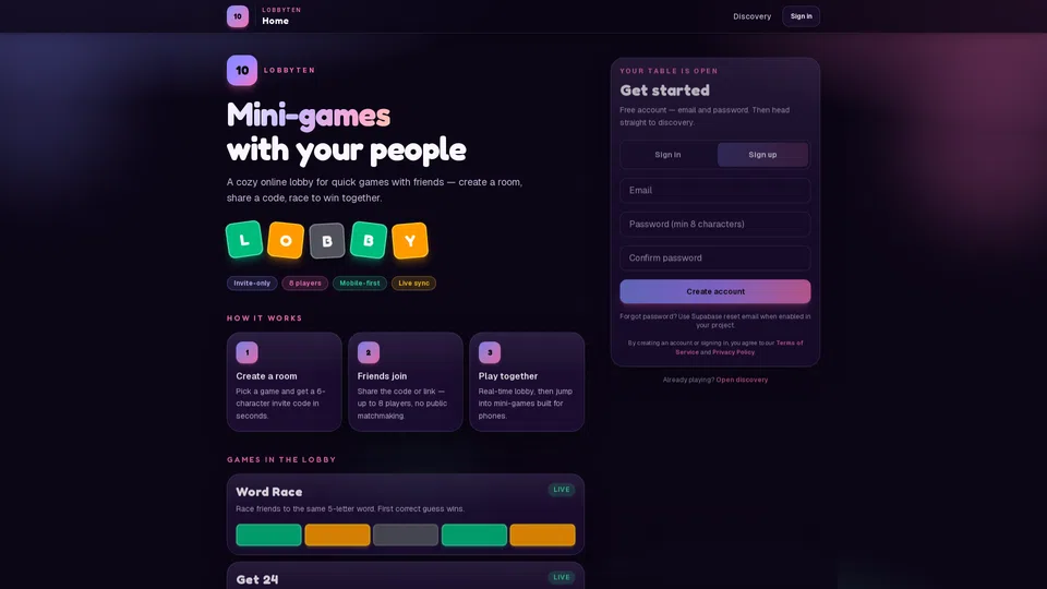 Homepage snapshot at launch