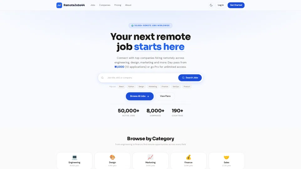 Homepage snapshot at launch