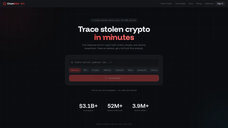 Homepage snapshot at launch