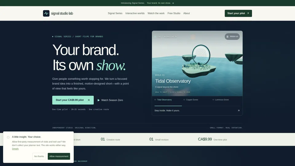 Homepage snapshot at launch