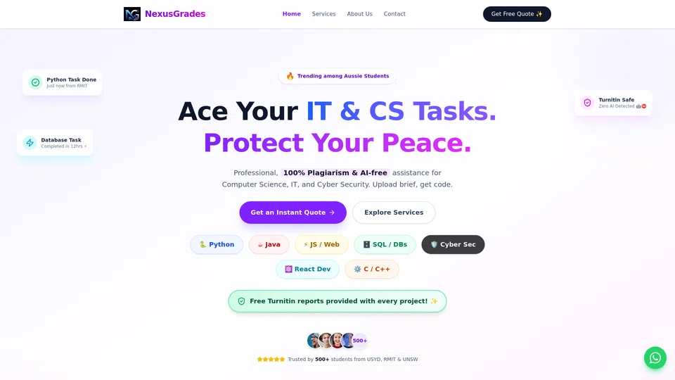 Homepage snapshot at launch