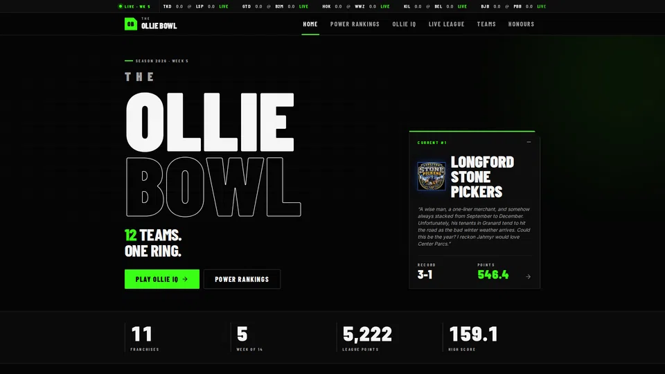 Homepage snapshot at launch